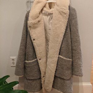 Zara Grey Puffy Sherpa / Wool Coat